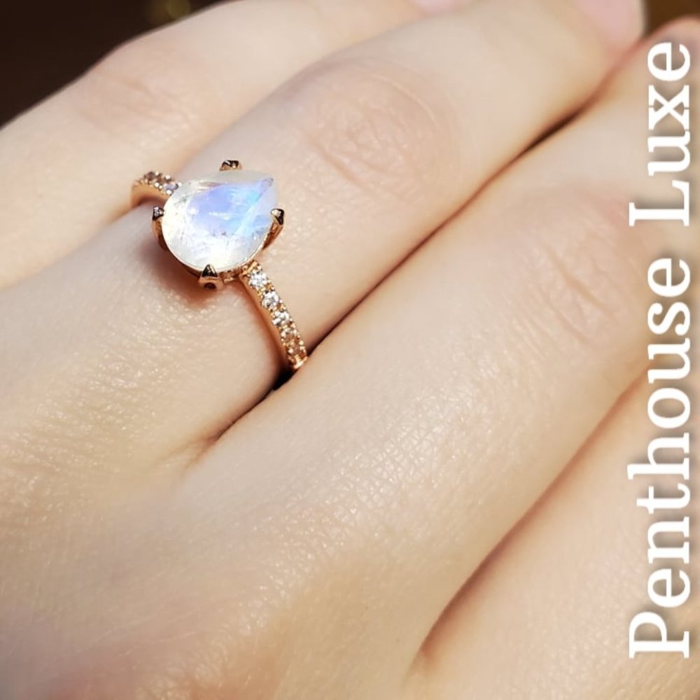 REAL Moonstone White Topaz Ring - Picture 4 of 5